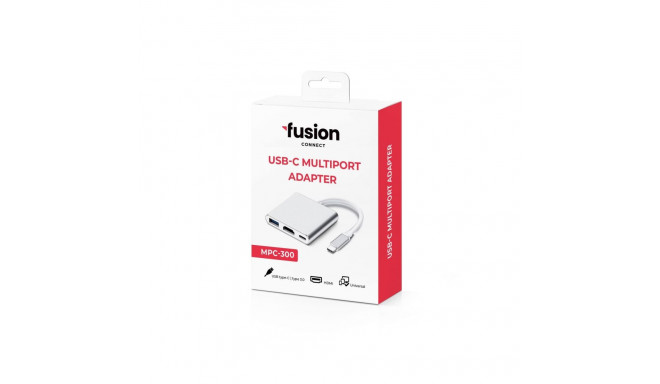 Fusion (3 in 1) USB-C Multiport Adapter | USB 3.0 | HDMI | USB-C | Silver
