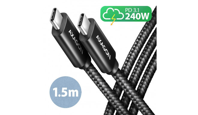 AXAGON andmeside ja laadimise USB 480Mbps kaabel, 1,5 m | BUCM2-CM15AB | USB-C to USB-C