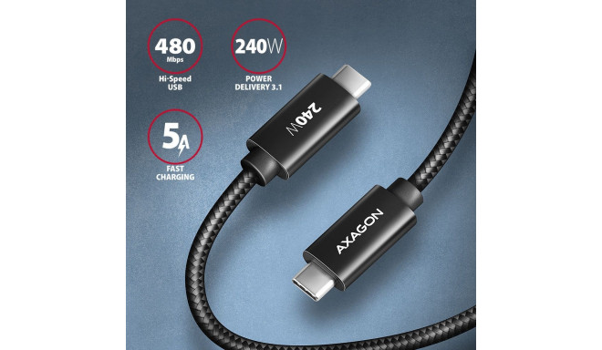 AXAGON Data and charging USB 480Mbps cable, 2 m | BUCM2-CM20AB | USB-C to USB-C