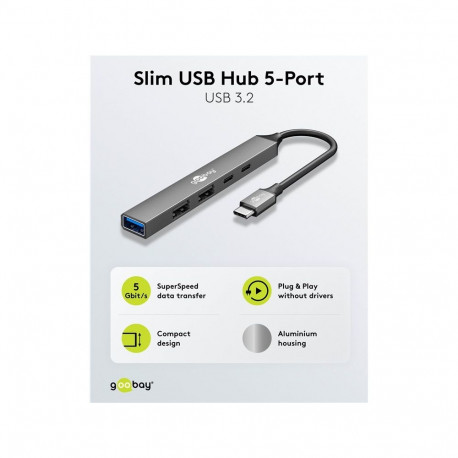 Goobay Slim 5-Port USB Hub, USB-C to USB-C/USB-A, 5 Gbit/s | 74460
