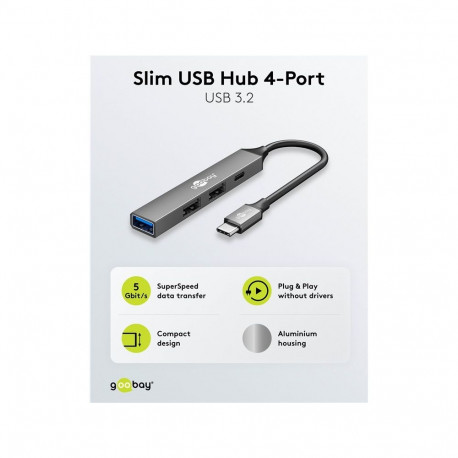 Goobay Slim 4-Port USB Hub, USB-C to USB-C/USB-A, 5 Gbit/s | 74459