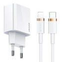 USAMS Charger 1xUSB-C T34 20W 5V-3APD3.0 + U63 USB-C to lightning cable 20W white (T49) T49