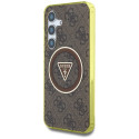 Case Guess 4G Glitter Triangle Buttons MagSafe for Samsung Galaxy S25 pruun