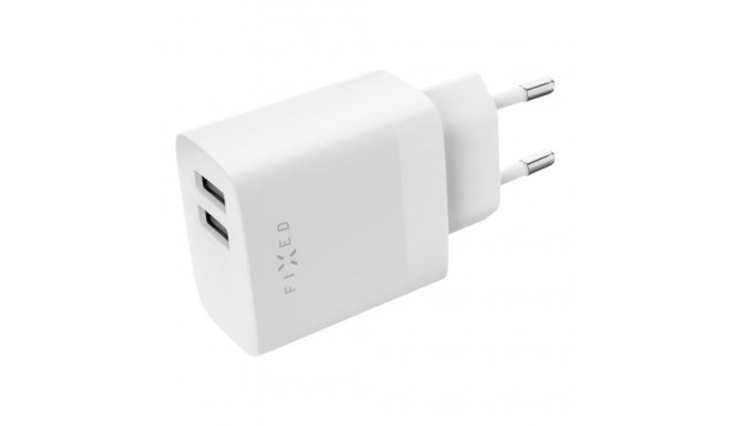 FIXED kahe USB pesaga reisilaadija 17W, valge | Fixed