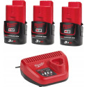 Milwaukee Set M12 NRG-303 (charger + 3 pcs., battery M12 B3) Milwaukee