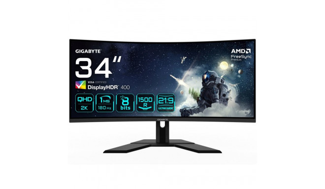 Gigabyte G34WQCP 34" UWQHD kaardus mängurimonitor - 3440 x 1440, 1500R, 180Hz, 1ms, 350 cd/m2, AMD F