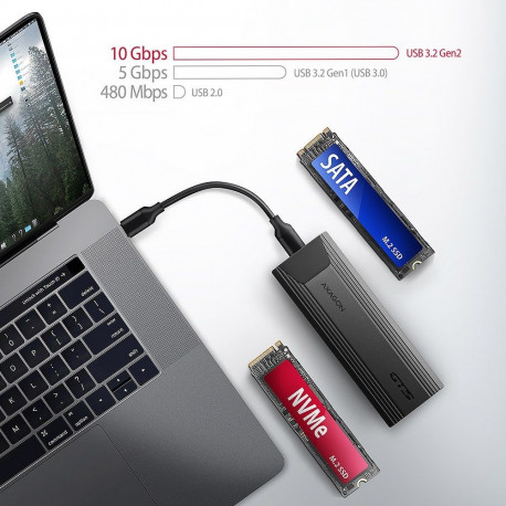 Axagon väline metallkorpus EEM2-GTS2 USB-C 10Gbps M.2 NVMe ja SATA SSD-ketastele, kruvideta