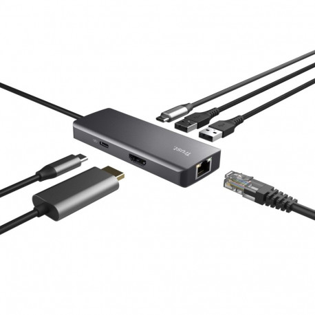 Trust Dalyx - 6-ühes USB-C mitme pordiga adapter, 1000 Mbit/s (hõbedane)