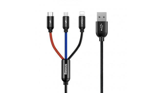 BASEUS Colorfone CAMLT-BSY01 USB kaabel 1,2 m USB A 3 x USB C must, punane, sinine