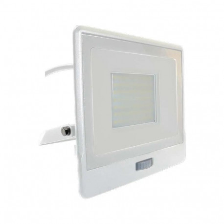 Projektor LED V-TAC 50W SAMSUNG CHIP Czujnik Ruchu Biały Przewód 1M VT-158S-1 4000K 4000lm 5 Lat Gwa