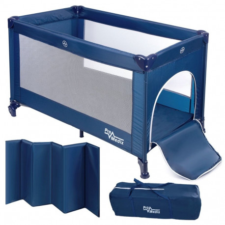Promedix PR-803B reisivoodi beebile ratastega - tumesinine voodi häll 125x65x74cm rattad kaitsekate