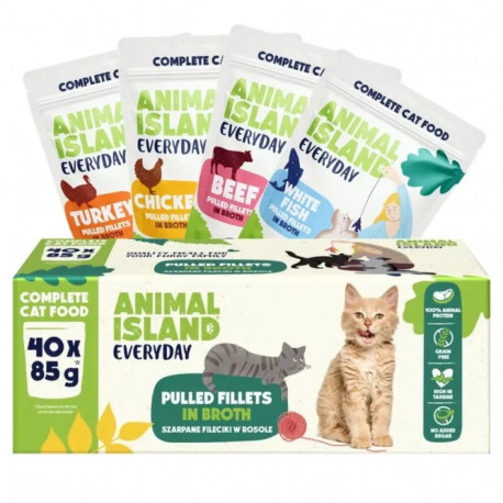 ANIMAL ISLAND Everyday Beef, chicken, turkey and white fish fillets in broth - wet cat food - 40 x 8