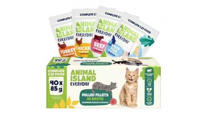 ANIMAL ISLAND Igapäevane Veiseliha, kana, kalkun ja valge kala fileed puljongis - märg kassitoit - 4