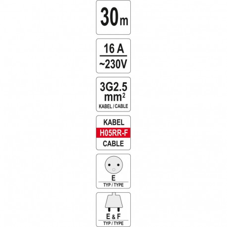 Yato YT-8106 pikendusjuhe 30 m 4 AC pesa sise-/välitingimustesse must, punane, valge