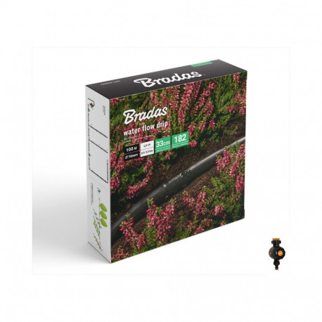 BRADAS WĄŻ KROPLUJĄCY WATER FLOW DRIP ZESTAW 100m Z ZEGAREM PRZEPŁYWU WODY