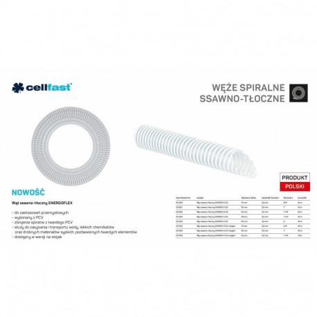 CELLFAST WĄŻ SSAWNO-TŁOCZNY DO POMP 19mm x 25mb BEZBARWNY ENERGO-FLEX