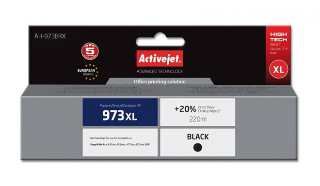 Activejet AH-973BRX tindikassett (asendus HP 973XL L0S07AE; premium; 220 ml; must)