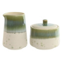 Piena un cukura trauks Home ESPRIT Balts Zaļš Porcelāns 250 ml 9 X 9 X 8,4 cm 2 Daudzums