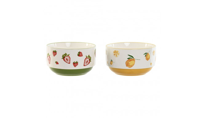 Salad Bowl Home ESPRIT Yellow Red Green Porcelain 21 x 21 x 12 cm (2 Units)