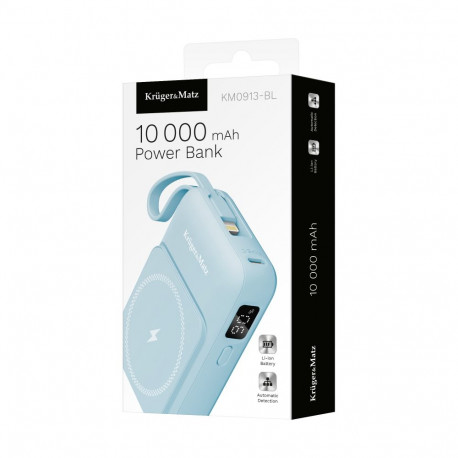 POWERBANK indukcyjny Kruger&Matz 10000 mAh magnetiline kaabliga sinine