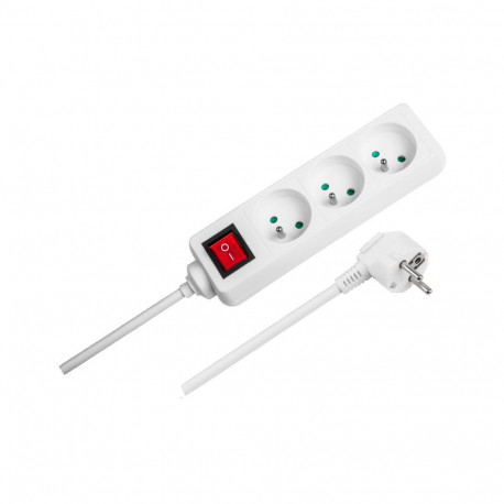 Przedłużacz valge Rebel 3 pistikupesa, kaabel 3m (3x1,5mm) lülitiga