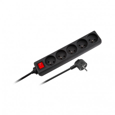 Przedłużacz 5 gniazd 5m typu francuskiego z przełącznikiem (3x1,5mm) Rebel czarny