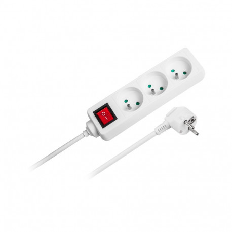 Rebel 3 pistikupesa 5 m prantsuse tüüpi lülitiga (3x1,5mm) valge pikendusjuhe