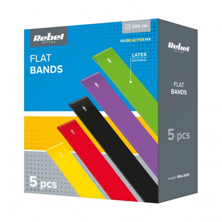 Zestaw gum do ćwiczeń lateksowe 2m - Flat Band LTs-1, 2,5-20 kg, 5 gum, REBEL ACTIVE