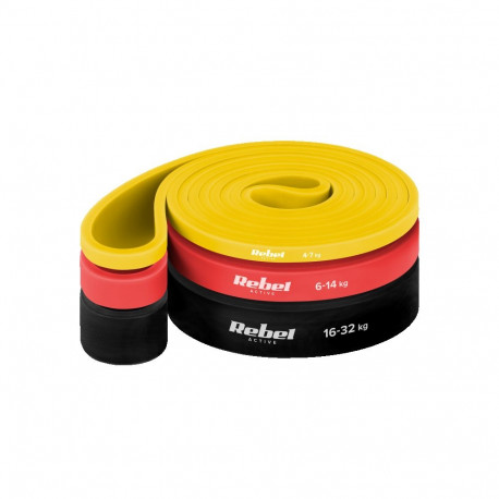Zestaw gum do ćwiczeń lateksowy - Power Band PLs-1, 4-32 kg, 3 gumy, REBEL ACTIVE
