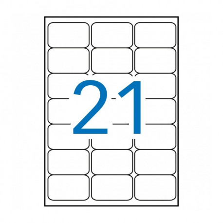 Etikett iseliimuv APLI 63,5x38,1mm, ümarnurk, 21 tk A4 lehel, 100l/pk, Ref.02414
