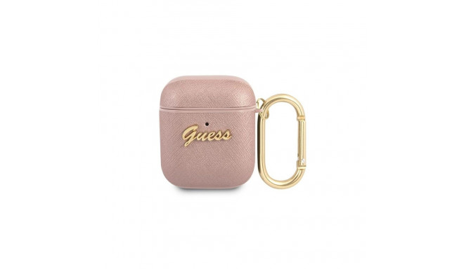 Guess GUA2SASMP AirPods cover pink/pink Saffiano Script Metal Collection