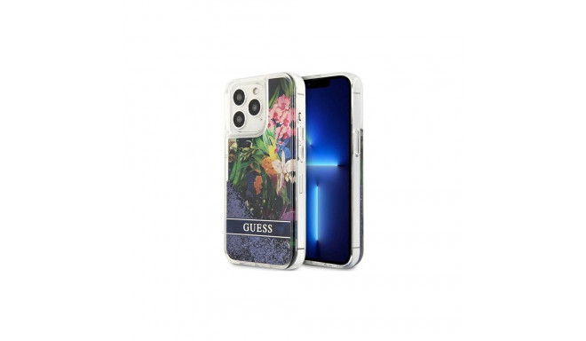 Guess GUHCP13LLFLSB iPhone 13 Pro / 13 6.1" blue/blue hardcase Flower Liquid Glitter