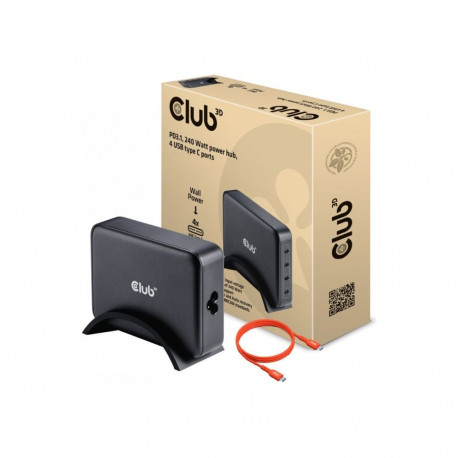 Club 3D reisilaadija 240 W GaN-tehnoloogia nelja pordiga USB Type-C Power Delivery PD 3.1 ja PPS tug