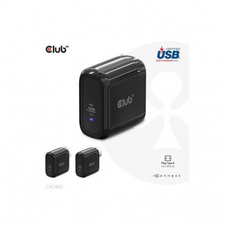 CLUB 3D TRAVEL CHARGER PPS 65W GAN TECHNOLOGY SINGLE PORT USB TYPE-C POWER DELIVERY PD 3.0 SUPPORT