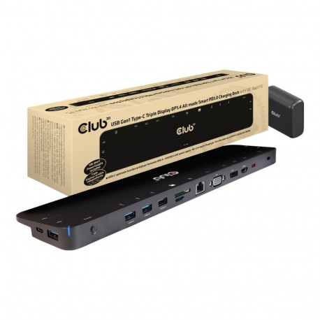 CLUB 3D USB Gen1 Type-C Triple Display Display Port 1.4 Alt mode Smart PD3.0 Charging Dock with 100