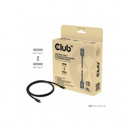 Club 3D USB kaabel 80Gbps sertifitseeritud 240W 4K540Hz Type-C 1.2m/3.94ft, must