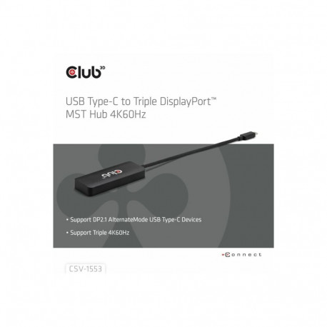 CLUB 3D USB Type-C kolmekordne DisplayPort MST jaotur 4K60Hz
