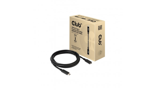 CLUB 3D USB Gen1 Type C Extension Cable 5GBPS 60W20V/3A 4K60HZ M/F 2M/6.56FT