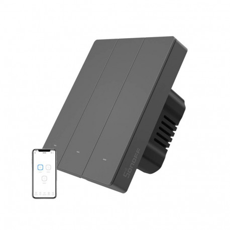 Smart WiFi wall switch SONOFF M5-3C-80 (3-channel, for frame, graphite)