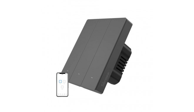 Smart WiFi wall switch SONOFF M5-3C-80 (3-channel, for frame, graphite)
