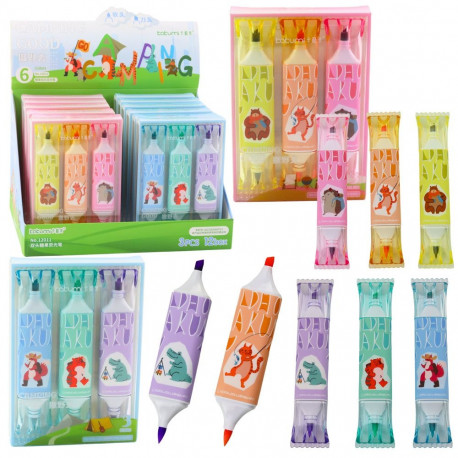 zestaw markerid roosa sinine loomamotiiv kaks otsa 3tk