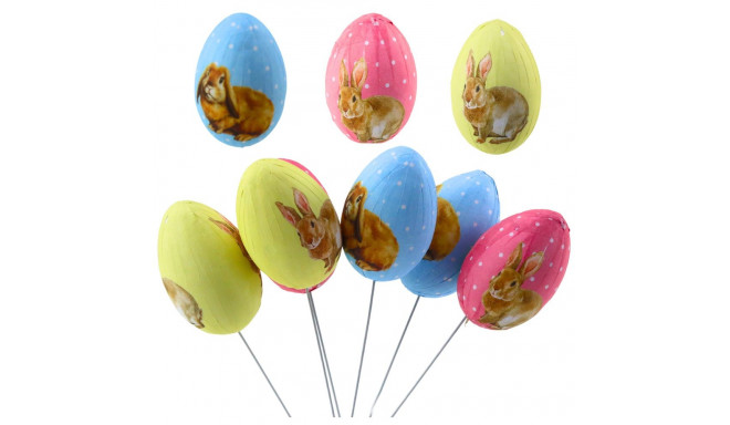 Jajka Wielkanocne Na Piku Druciku Kolorowe Z Zajączkami Ozdoba 6szt