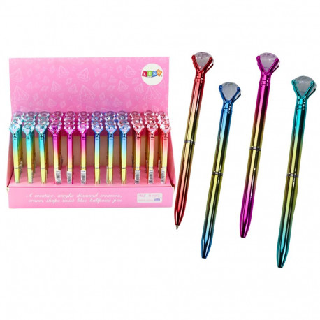 Długopis Z Diamentem W Połysku Złoto Kolorowy Niebieski Wkład 0.7mm Mix