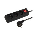 98-072# Przedłużacz sieciowy pr-370wsp 3-gniazda z uziemieniem+wyłącznik 2m czarny 3x1,5mm