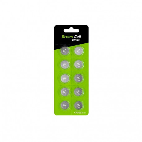 Lithium Battery - Green Cell CR2032 220mAh 10 Pack Silver