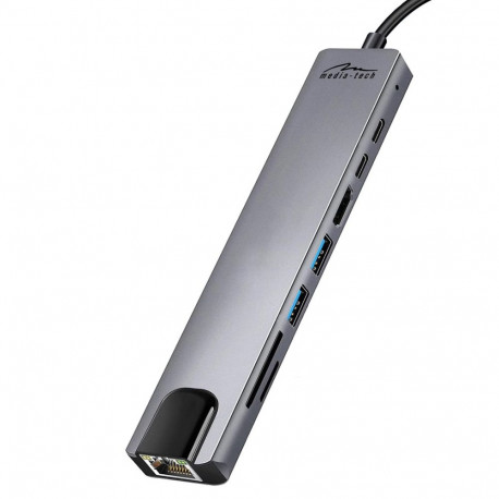 USB Hub - MEDIA-TECH MT5046 8-in-1 Giga LAN Grey