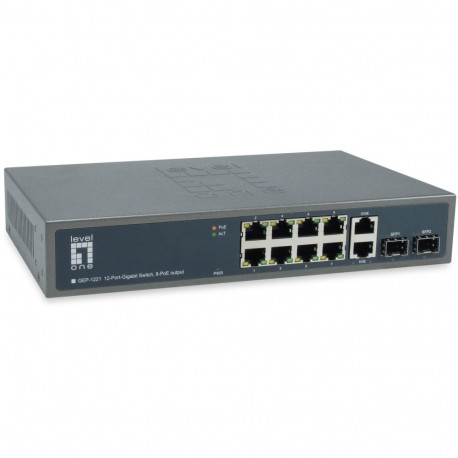 "Switch 10x GE GEP-1221 2xGSFP 19"" 150W 8xPoE+"