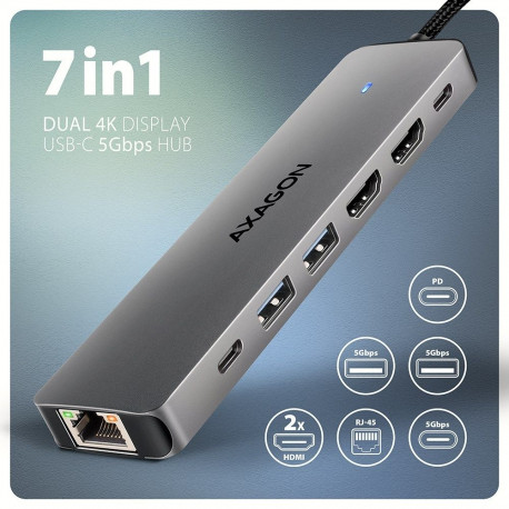 AXAGON HMC-7HX2 USB Hub, 2x USB-A, 1x USB-C