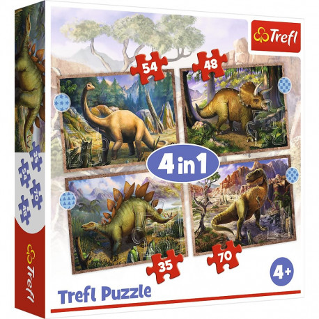 Puzzle 4 ühes (35, 48, 54, 70) huvitavad dinosaurused Trefl 34383