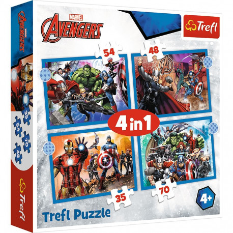 Puzzle - 4w1 (25, 48, 50, 70) - Odważni Avengersi - Trefl 34386